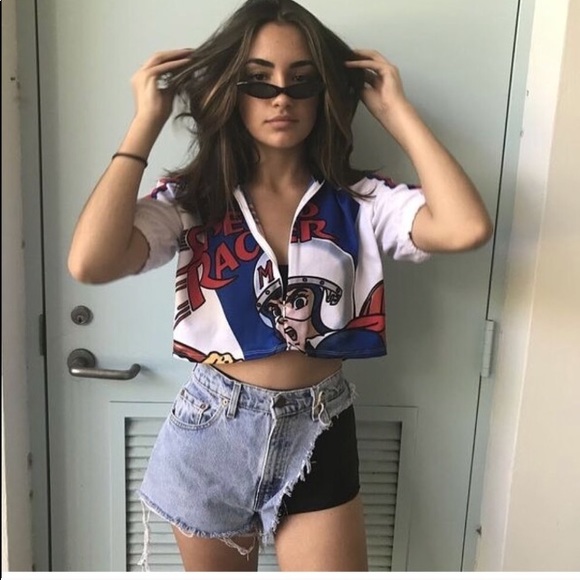 LF Tops - Furst of a kind vintage biker tee cropped lf navy